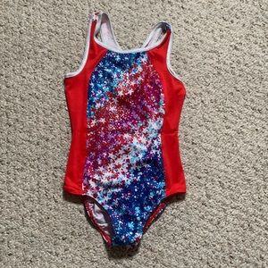 Danskin Now Gymnastic Bodysuit Red White Blue size M Medium 7-8